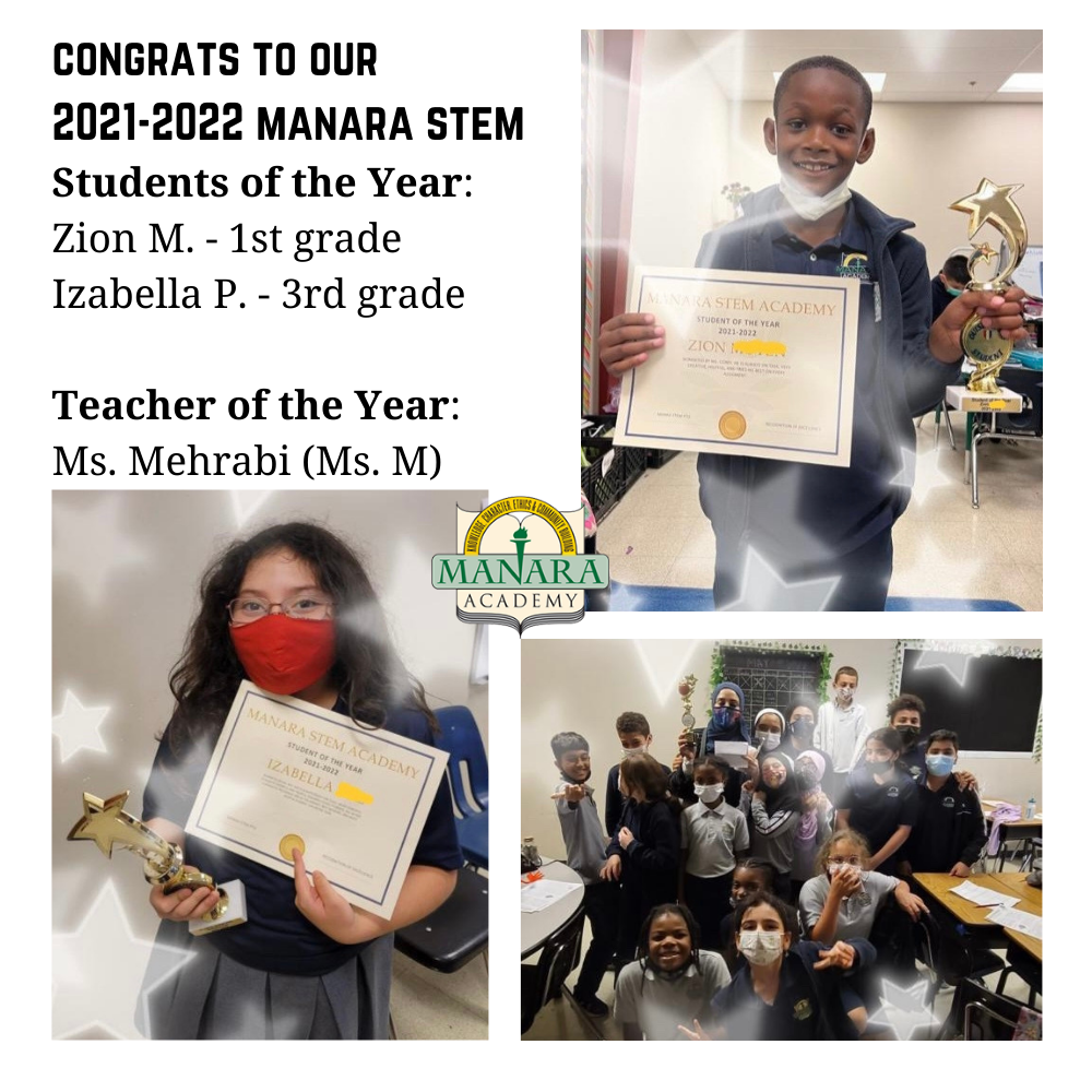 Arlington STEM Academy Students of the Year and Teacher of the Year photos and congratulations